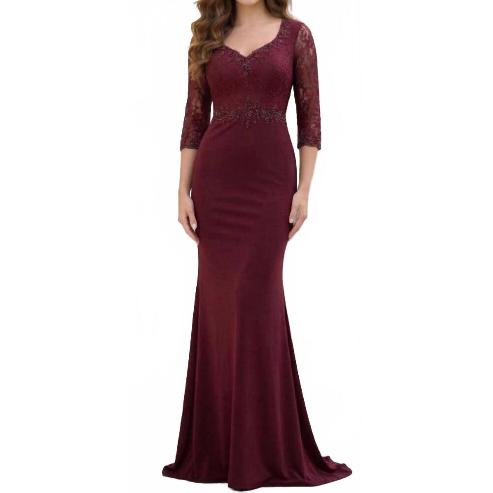 NEW LUCCI LU v-neck long dress in burgendy